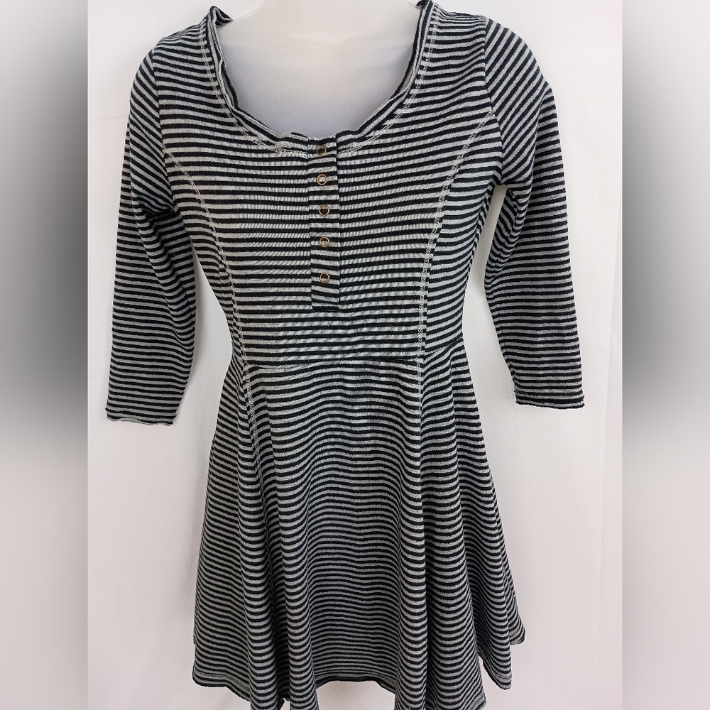 Cloud Chaser Black and White Striped Long Sleeve Dress
